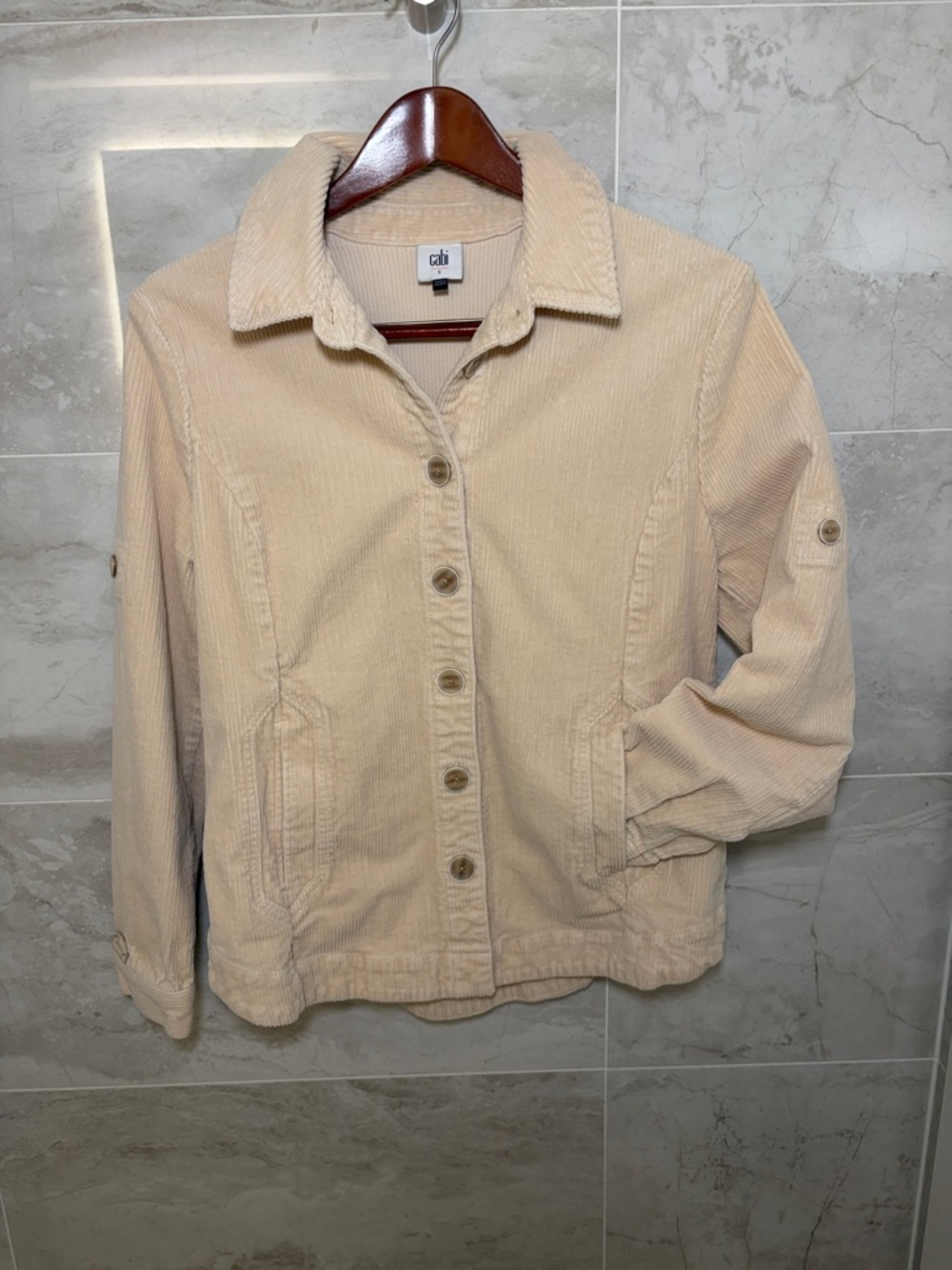 CAbi Cream Corduroy Button-Front Jacket